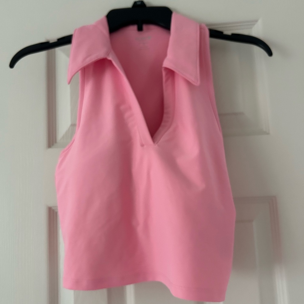 Pink Sleeveless Collared Crop Top